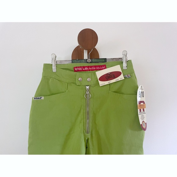 Vintage Deadstock Revolt 90s Y2K Lime Green High Waisted Stretch Denim 27” Waist - Picture 3 of 6